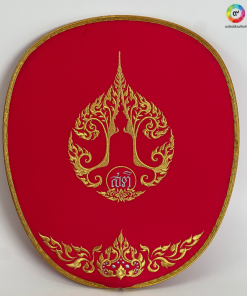 ตาลปัตรลายสติปักทองรูปเปลวพระพุทธ–ลายไทย สีแดง